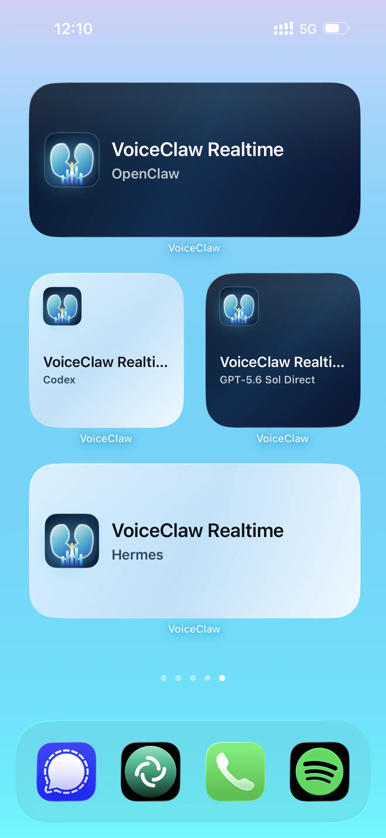 VoiceClaw Realtime favorite-mode widgets on the iPhone Home Screen