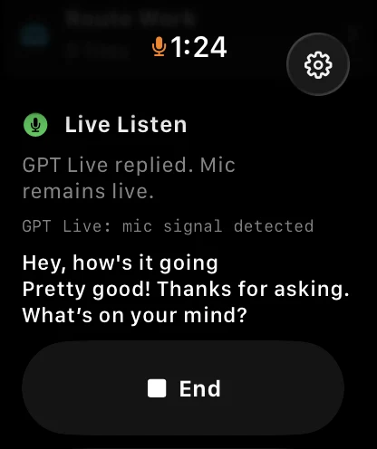 GPT Live Listen on Apple Watch